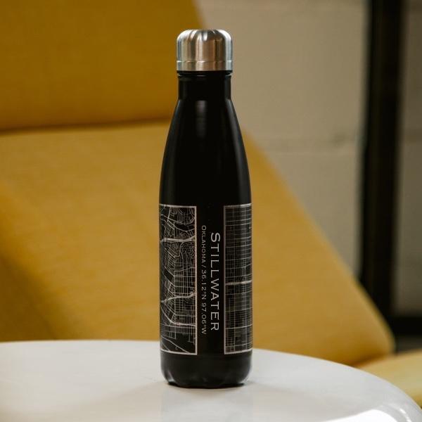 Stillwater - Oklahoma Map Insulated Bottle in Matte Black