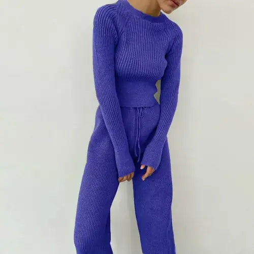 Knitted Wide-leg Pants and Top Set